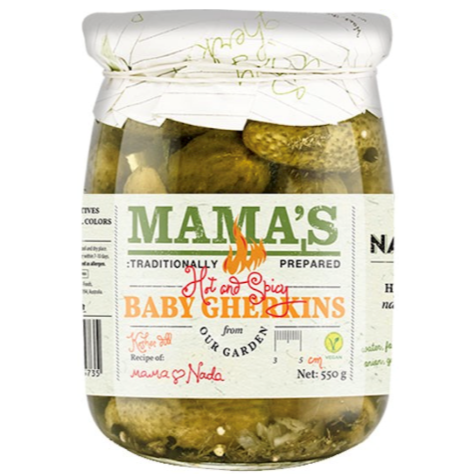 MAMA'S GHERKINS DILL HOT 19OZ